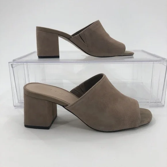 Aldo Womens Mules Slides Sandals Shoes Sz 6 Tan Suede Chunky Heel 2.5" Open Toe - Picture 3 of 13